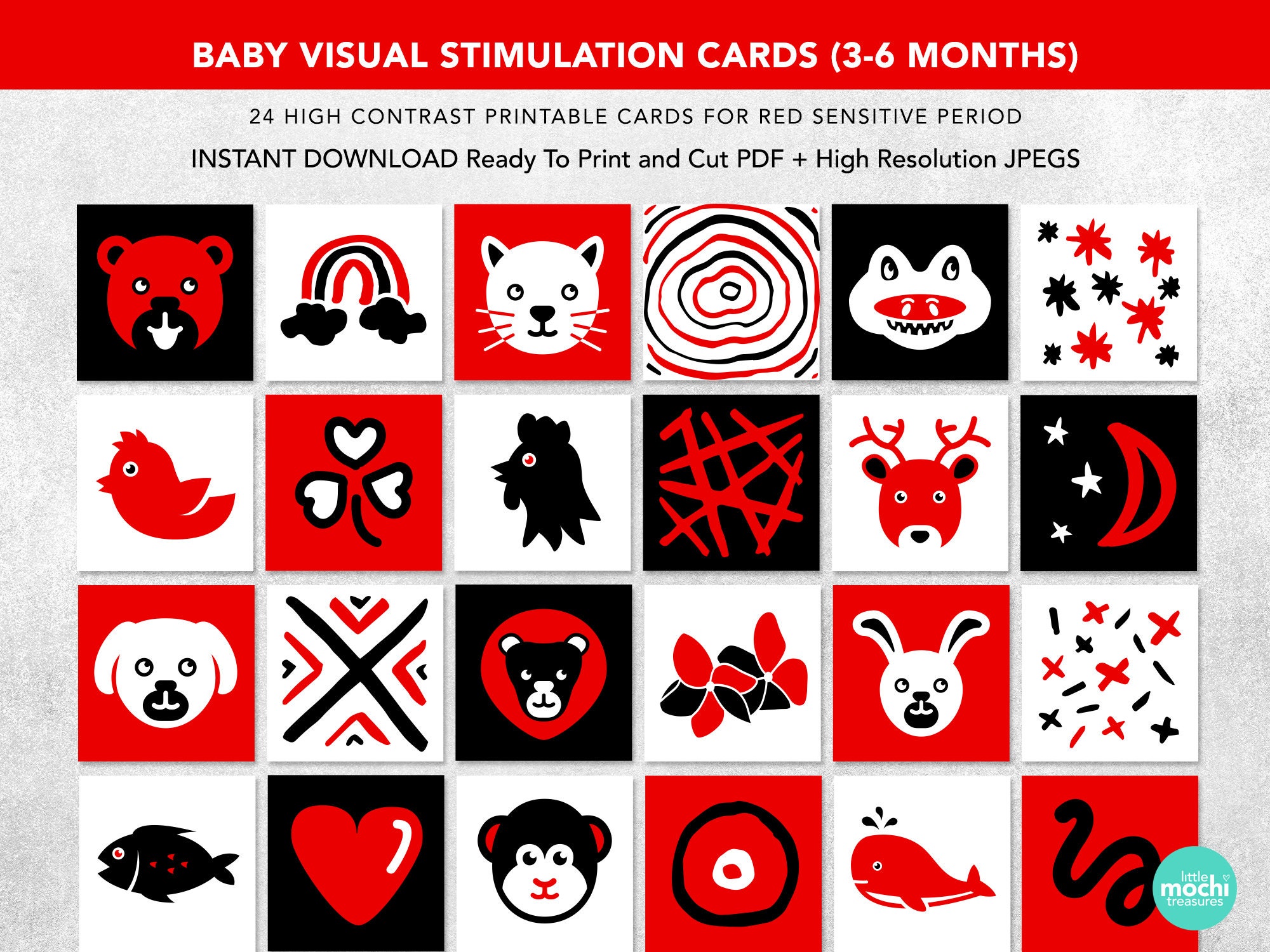 Printable Sensory Cards for Baby Visual Stimulation Cards High Contrast Red and Black Sensory Development Montessori Instant Download - Etsy