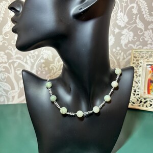 Pale Green Gemstone Beaded Necklace, Beaded Necklace, Silver Necklace, Handmade Beaded Necklace, Gift for Her