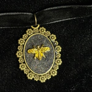 Gold Bumblebee Choker on Black Velvet Ribbon