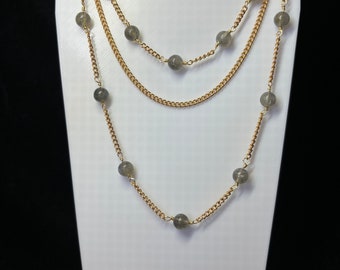 Necklace with labradorite beads and gold chain. 3 layered necklace