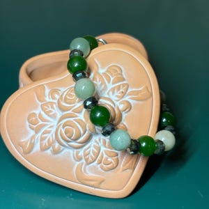 Handmade Large Green Gemstone and Glass Beaded Bracelet, Chunky Green Bracelet, Sparkly Green Bracelet, Gift for Her