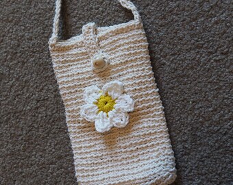 Daisy Crochet Phone Bag, Crossbody Bag, Handmade 100%