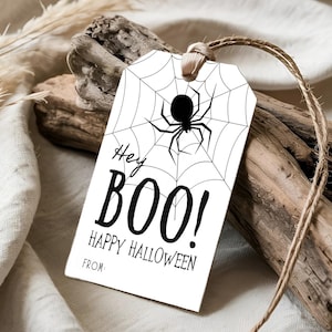Editable Gift Tag for Halloween Printable Spiderweb Trick or Treat bag Tags Spooky Halloween Spider Favor Tag Spooky Label Instant Download