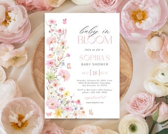 Inbjudan till babyshower med vildblommor: Redigerbar blommig inbjudan (PDF)