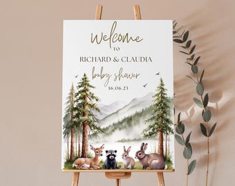 Forest Theme Baby Shower Welcome Sign Baby Boy Baby Shower Woodland Adventure Baby Shower  Forest Mountain Baby Shower Welcome Sign Template