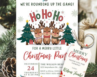 Editable Christmas Party Invitation Template Editable Cute Reindeer Christmas Party invitation Rounding up the Gang Printable Holiday Party