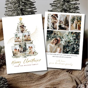 Druckbare Urlaub Familienfotokarte, Minimalistische Foto Urlaub Vorlage, Einfache Weihnachtskarte, Frohe Feiertage Karte, Familienfotokarte