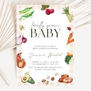 Locally Grown Baby Shower Invite Vegetables Garden Baby Shower Invitation Farmers Market Baby Shower Invite Homegrown Baby Shower Invitation