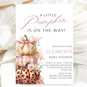 Little Pumpkin Baby Shower Invitation Editable Pink Bow Pumpkin Baby Shower Invite Fall Baby Shower Autumn Pumpkin Theme Instant Download