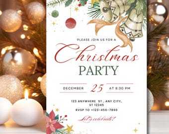 Editable Christmas Party Invitation Template Christmas Dinner Party Invitation Holiday Party Invite Instant Download Christmas Card Invite