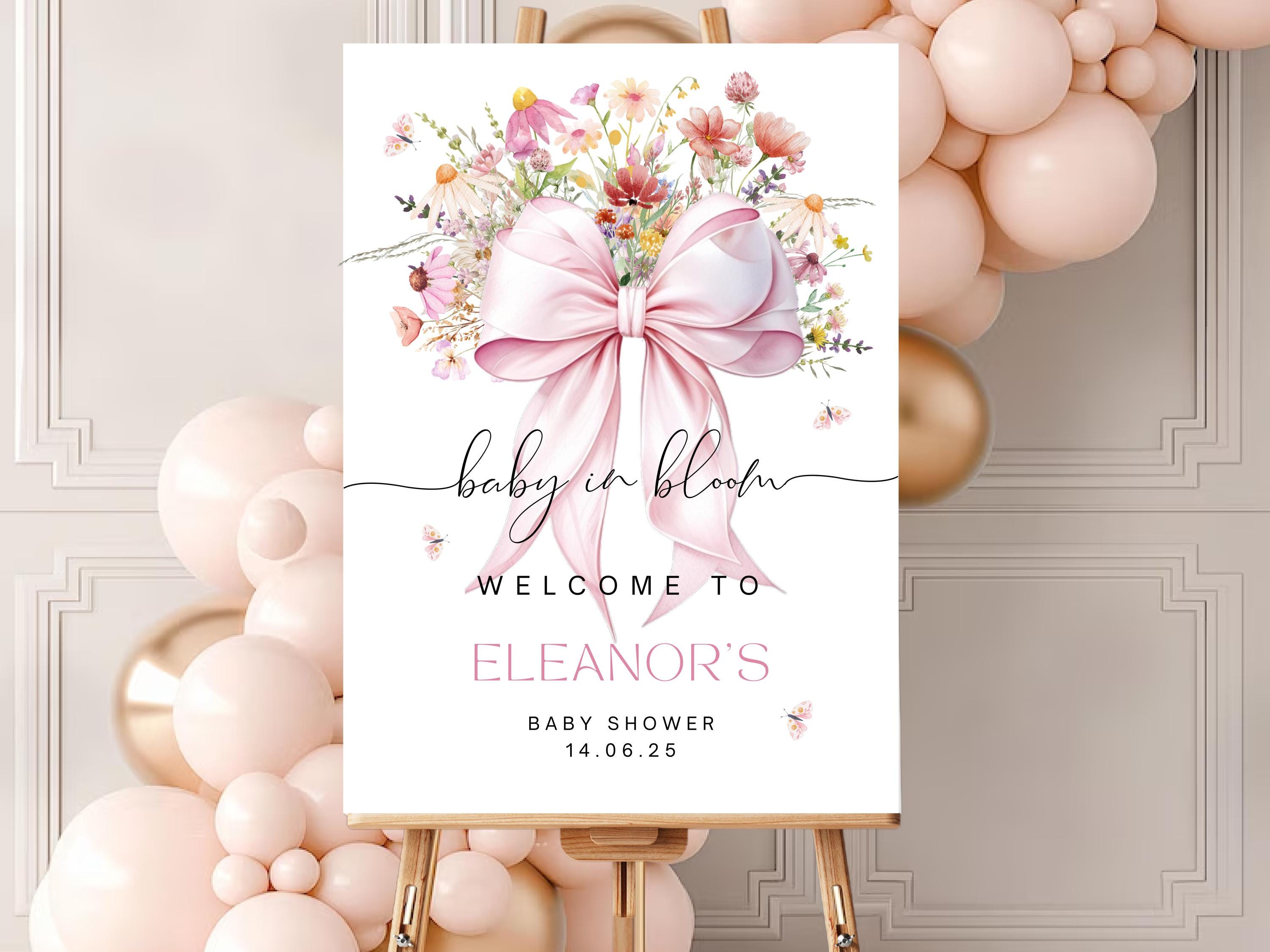 Baby in Bloom Welcome Sign Baby Shower Editable Baby Shower Welcome Poster Girl Baby Shower Pink  Bow Baby Shower Welcome Sign Template