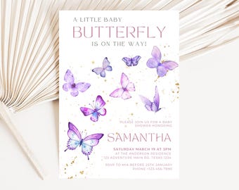 Butterfly Baby Shower Invitation: Pink Purple Floral (Digital Download)