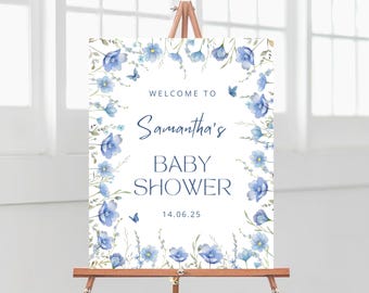 Blue Wildflower Baby Shower Welcome Sign Template (Digital)