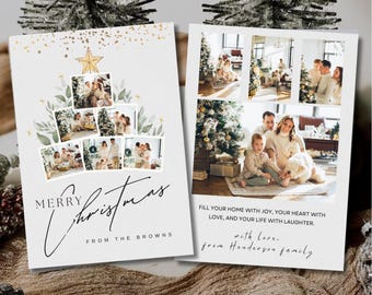 Modèle de carte de Noël avec photo Retour sur l'année Carte de Noël Carte de Noël avec photo de famille numérique Carte de vœux imprimable à téléchargement immédiat