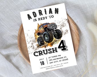 Monster Truck Birthday Invitation: Editable Canva Template (Digital Download)