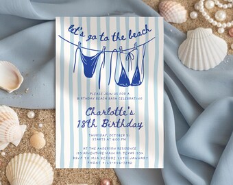 Nautical Beach Party Invitation Template: Hand-Drawn Ocean Theme (Canva Editable, Digital Download)