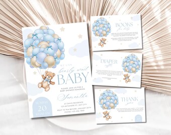 Bear Baby Shower Invitation Bundle: Blue Balloons (Digital Download)