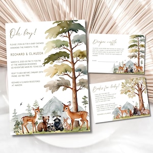 Ensemble d&#39;invitations pour baby shower animaux de la forêt (téléchargement numérique)