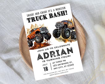 Monster Truck Birthday Invitation: Editable Canva Template (Digital Download)