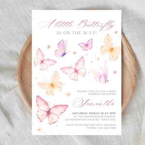 Editable Butterfly Baby Shower Invitation Butterfly Kisses Theme Girl Baby Shower  Pink Purple Butterfly Baby Shower Invite Instant Download