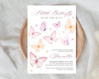 Butterfly Baby Shower Invitation: Pink & Purple Kisses Theme (Instant Download)