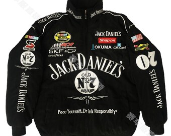 Jack Daniel's komplett bestickte Formel-1-Motorsportjacke aus Baumwollmischung für Männer / Frauen