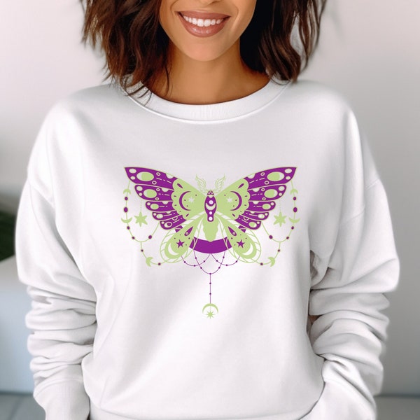 Moth Sweatshirt, Celestial design shirt, Crew neck style.