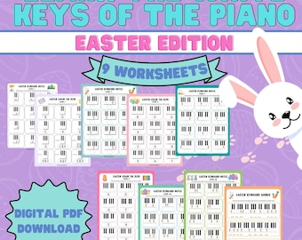 Printable Piano Worksheet | Learn Piano Keys | Preschool Piano | Music Theory | Easter Piano Activities | White Keys