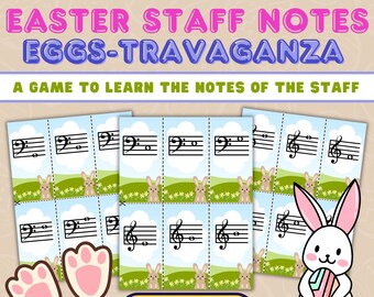 Easter Piano Game | Learn Staff Notes | Preschool Piano | Music Theory | Flash Cards | PianoTeacher | Piano Lesson | Printable | Music