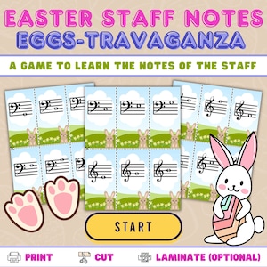 Easter Piano Game | Learn Staff Notes | Preschool Piano | Music Theory | Flash Cards | PianoTeacher | Piano Lesson | Printable | Music