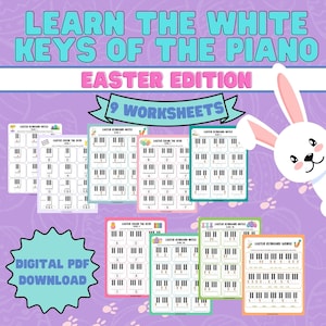 Printable Piano Worksheet | Learn Piano Keys | Preschool Piano | Music Theory | Easter Piano Activities | White Keys