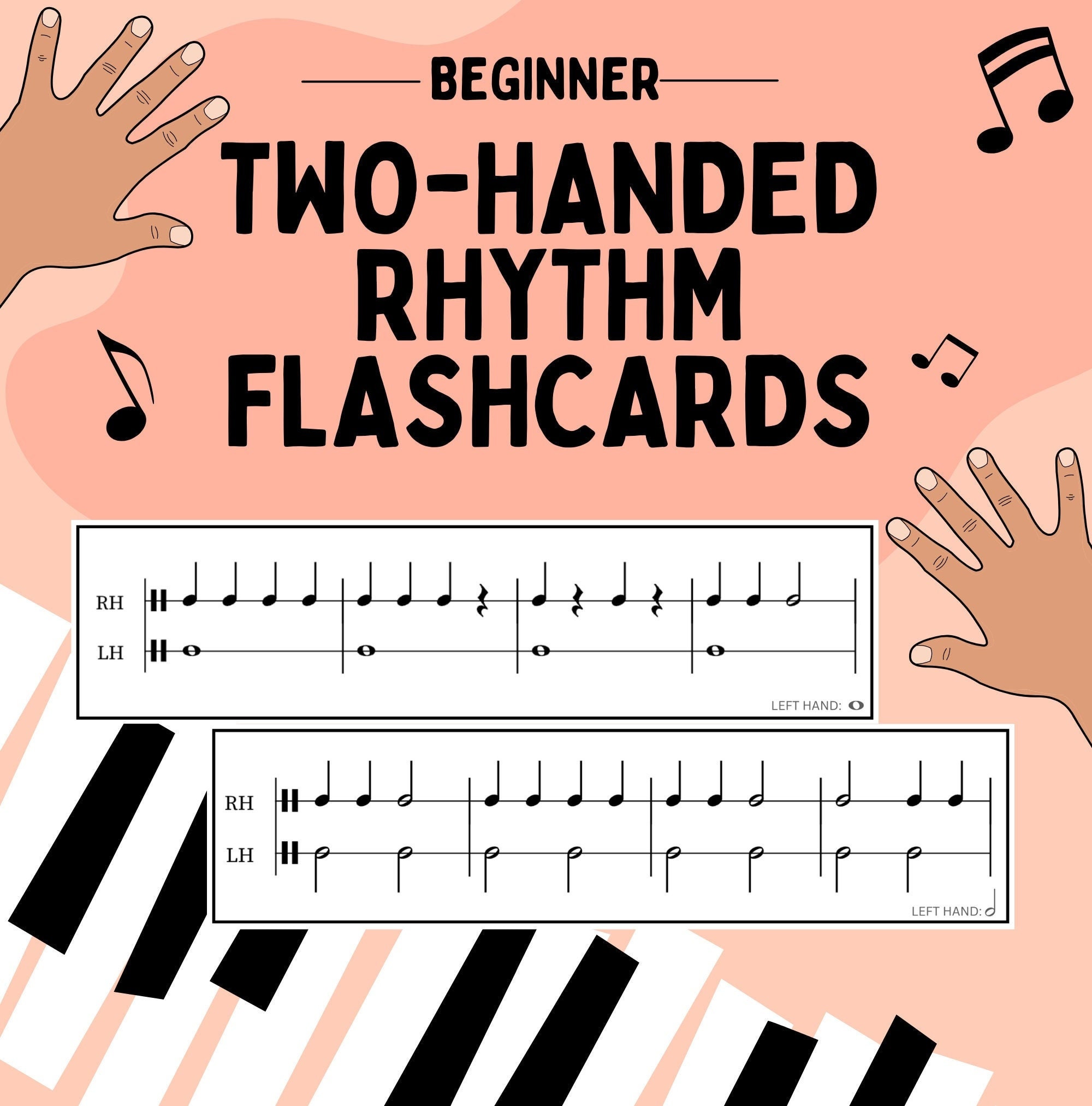 Two-Handed Rhythm Flashcards | Learn Piano | Printable | Beginner Piano | Music Theory | Piano Lesson