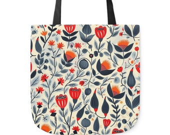 Vibrant Scandinavian Folk Art Canvas Tote Bag - Durable Floral Print Shopper for Everyday Use