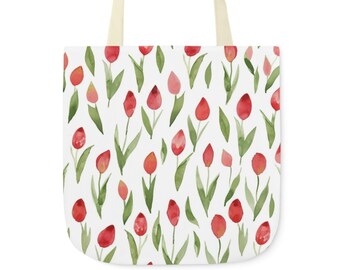 Fresh Spring Tulip Canvas Tote Bag - Hand-Painted Style Floral Shopper