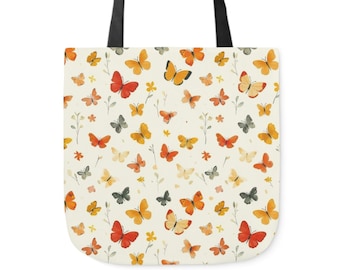 Whimsical Butterfly Canvas Tote Bag - Sun-Kissed Meadow Print Shopper, Summer Nature Eco Bag