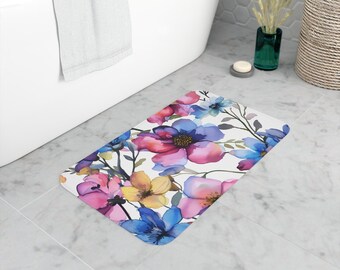 Tapis de bain floral en mousse aquarelle, élégant tapis antidérapant, coussiné doux, décoration de salle de bain colorée, durable et confortable, excellent cadeau