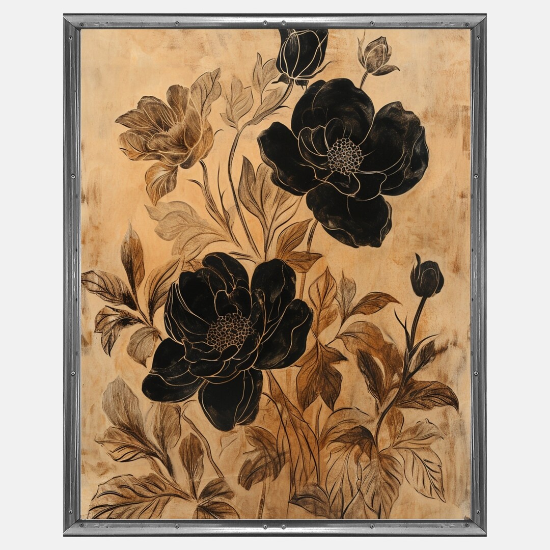 Vintage Black Flower Watercolor Poster Digital Download, Floral Wall ...