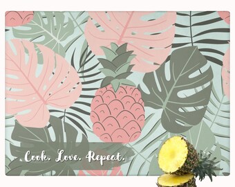 Custom Pineapple Leave Glass Cutting Board, Kitchen Accessories, Housewarming Gift, Custom Cutting Board, Personalised Cutting Board