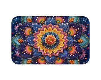 Mandala Memory Foam Badmat, Kleurrijke Antislip Badkamermat, Zen Badmat, Boho Badmat, Artistieke Mat, Pluche Badmat, Zachte Vloermat