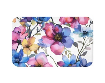 Floral Watercolor Foam Bath Mat, Elegant Soft Cushioned Non-Slip Mat, Colorful Bathroom Decor, Durable and Comfortable, Great Gift