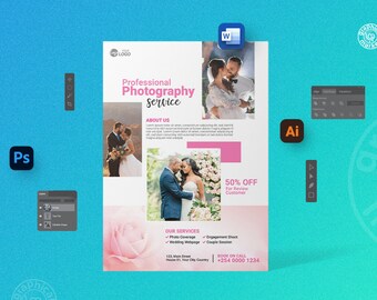 Szablon ulotki usługi fotograficznej | Szablon Adobe Photoshop | Szablon Illustrator | Szablon MS Word | Ulotka biznesowa | Ulotka marketingowa