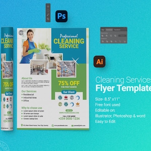 Cleaning Services Flyer | Adobe Photoshop Template | Illustrator Template | MS Word Template | Business Flyer Template | Marketing Flyer