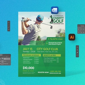 Golf Tournament Flyer | Adobe Photoshop Template | Adobe Illustrator Template | MS Word Template | Business Flyer Template