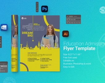 Education Admission Flyer | Adobe Photoshop Template | Adobe Illustrator Template | MS Word Template |  Education Flyer | Back to School