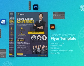 Conference Flyer Template | Adobe Photoshop Template | Adobe Illustrator Template | MS Word Template | Business Flyer | Marketing Flyer