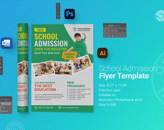 School Admission Flyer Template | Adobe Photoshop Template | Illustrator Template | MS Word Template | Business Flyer | Marketing Flyer