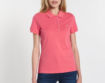 Polo elegante de algodón con cuello - Top de piqué con botones - Camiseta de golf bordada de media manga