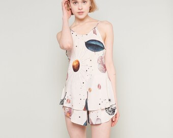 Celestial Dream Pajama Set - Tank Top and PJ Shorts - Two Piece Set, Homewear Loungewear Sleepwear