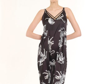 Chic Tiger Print Satin Maxi Dress - Elegant Nightgown - Loungewear and Sleepwear with Strappy Back Detail - Summery Nightwear, Cozy Homewear