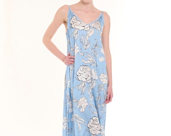 Elegant Floral Print Satin Nightgown - Sleek, Flowing Lounge Dress, Elegant Loungewear and Sleepwear - Comfy Chic Nightwear, Sleep Dress